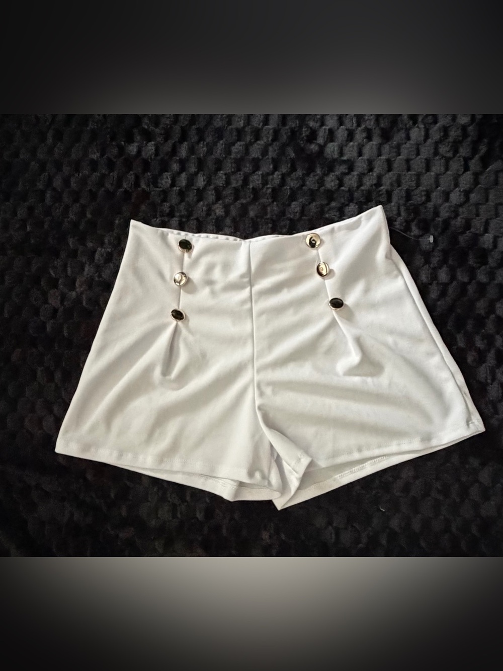 High-Waist White Women’s Shorts with Gold Button Detail